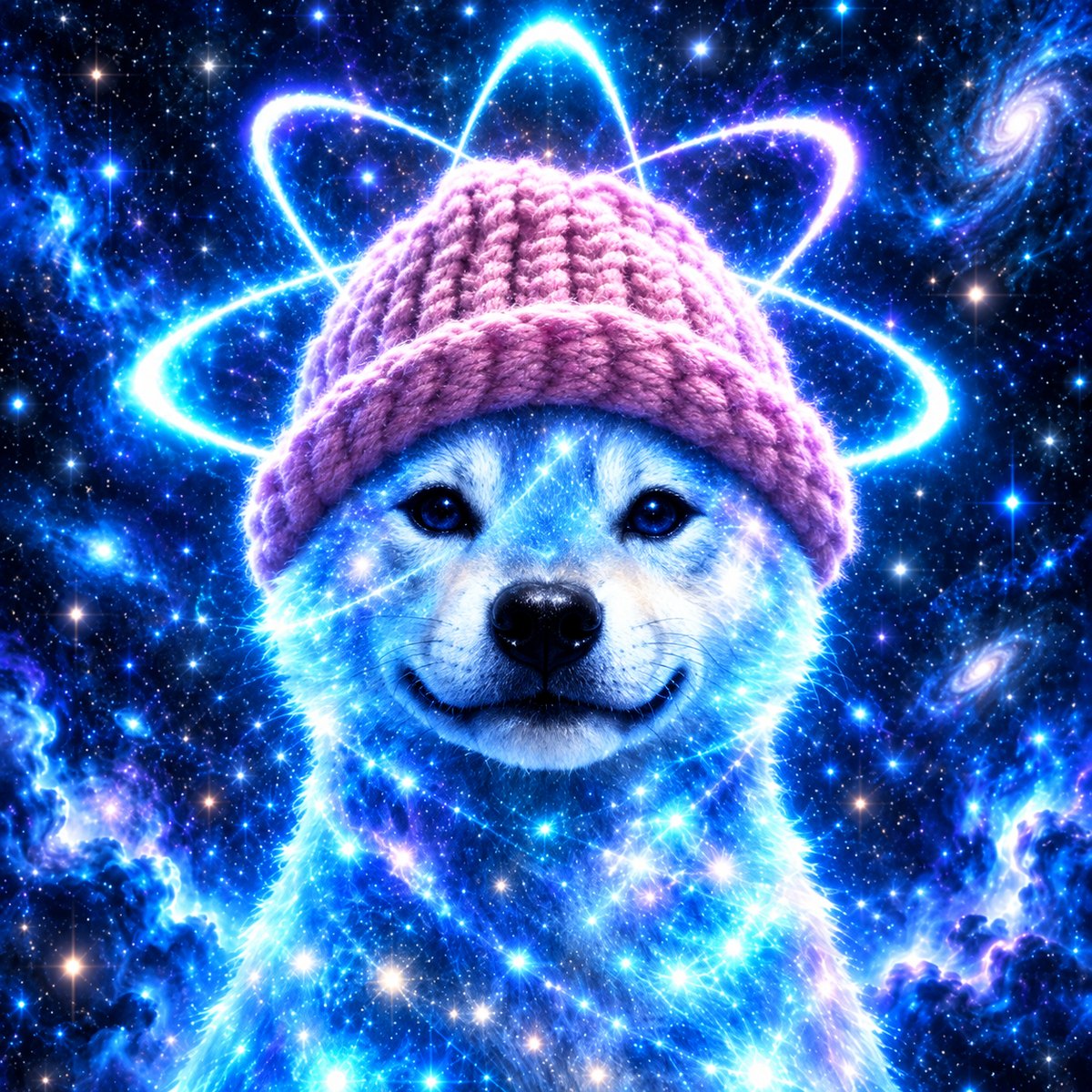 WIF Quantum — cosmic dog in a pink beanie